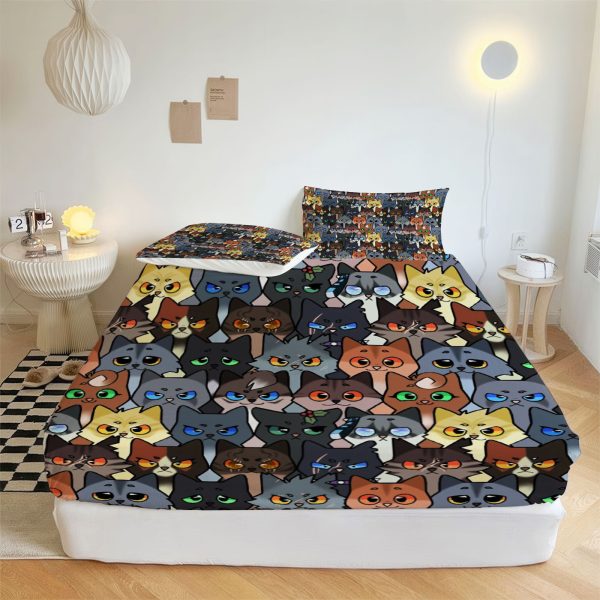 ZapMerch Feline Heroes Fitted Sheet Forest Warriors Bed Sheets Bedding Set Deep Pockets Up To 16" Bedroom Decor SC00447-006