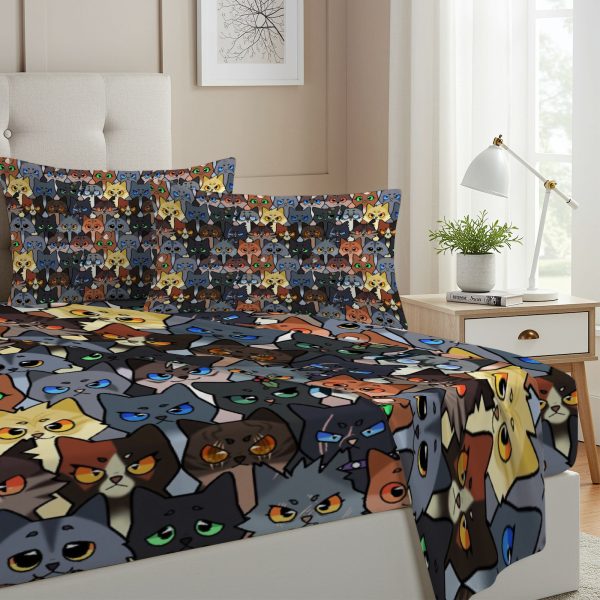 ZapMerch Twin Size Feline Heroes Fitted Sheet Forest Warriors Bed Flat Sheets Bedding Set Deep Pockets Up To 16" Bedroom Decor With 1 Pillow Sham SC00447-009