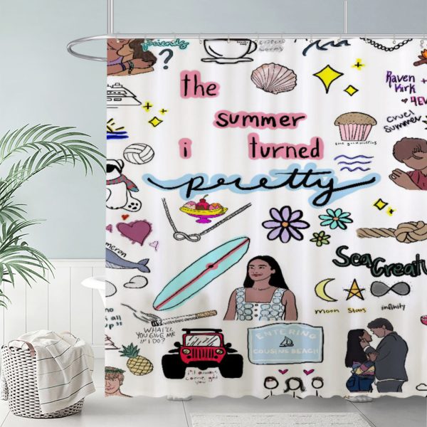 ZapMerch Summer Story Shower Curtain, Romance Bathroom Decor, Waterproof Fabric Durable Easy Care Washable, 72"X72"(Hooks Not Included) SC00455-002