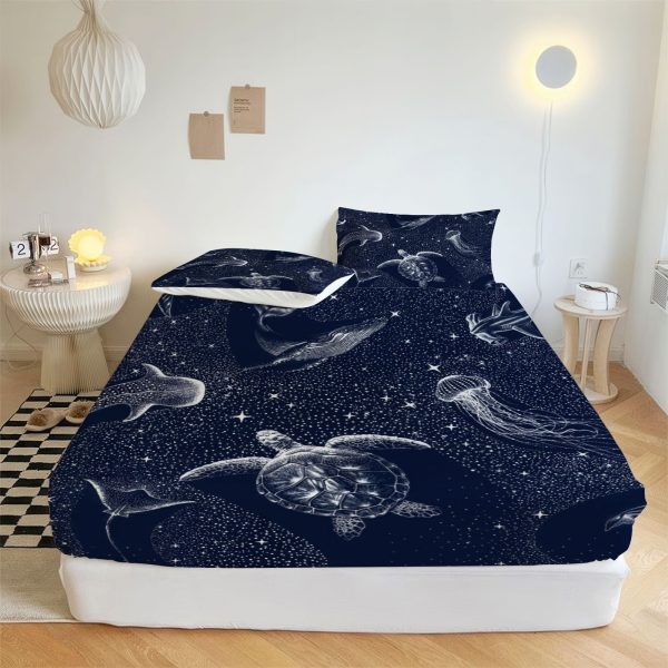 ZapMerch Shark Fitted Sheet Shark Bed Sheets Bedding Set Deep Pockets Up To 16" Bedroom Decor SC00458-006