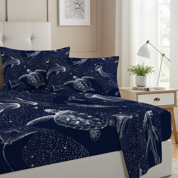 ZapMerch Twin Size Shark Fitted Sheet Shark Bed Flat Sheets Bedding Set Deep Pockets Up To 16" Bedroom Decor With 1 Pillow Sham SC00458-009