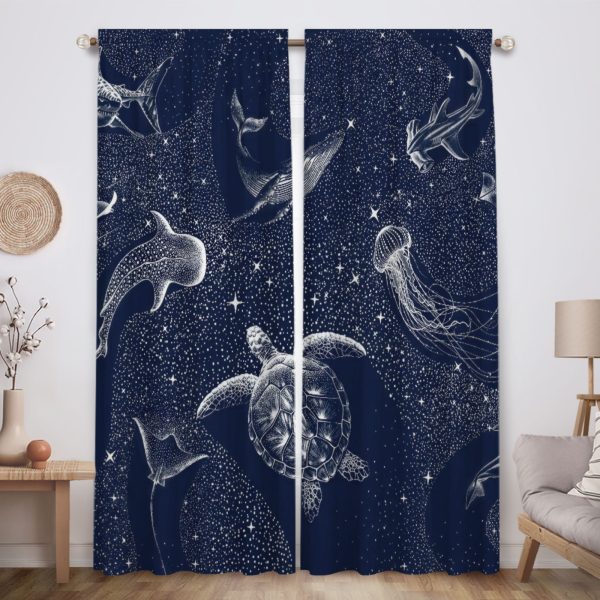 ZapMerch Shark Window Curtains Shark Drapes Bedroom Home Room Decor Durable Fabric Machine Washable 82" X 84" SC00458-013