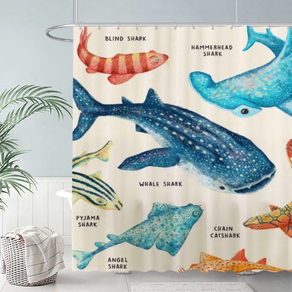 ZapMerch Shark Shower Curtain, Shark Bathroom Decor, Waterproof Fabric Durable Easy Care Washable, 72"X72"(Hooks Not Included) SC00459-002
