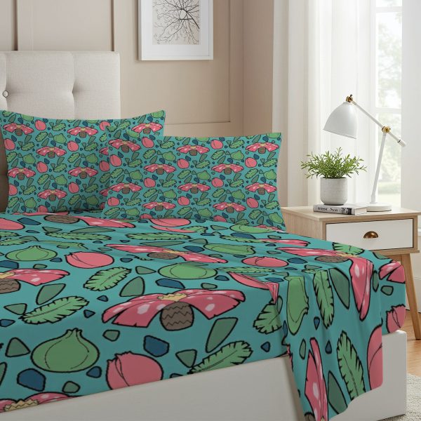 ZapMerch Twin Size Monster Friends Fitted Sheet Anime Bed Flat Sheets Bedding Set Deep Pockets Up To 16" Bedroom Decor With 1 Pillow Sham SC00461-009