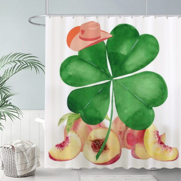 ZapMerch Green Four-Leaf Clover Shower Curtain Sliced Yellow Peaches Bathroom Decor Waterproof Fabric Durable Easy Care Washable 72"X72"(Hooks Not Included)