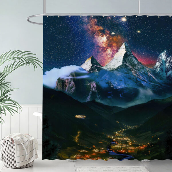 ZapMerch Starry Night Sky Shower Curtain Snowy Mountain Peaks Bathroom Decor Waterproof Fabric Durable Easy Care Washable 72"X72"(Hooks Not Included)