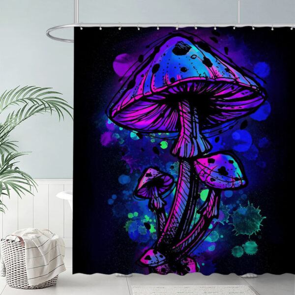 ZapMerch Glowing Purple Mushrooms Shower Curtain Black Splatter Bathroom Decor Waterproof Fabric Durable Easy Care Washable 72"X72"(Hooks Not Included)