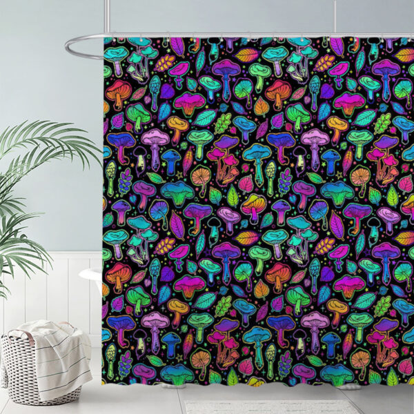ZapMerch Colorful Mushrooms Pattern Shower Curtain Neon Forest Leaves Bathroom Decor Waterproof Fabric Durable Easy Care Washable 72"X72"(Hooks Not Included)