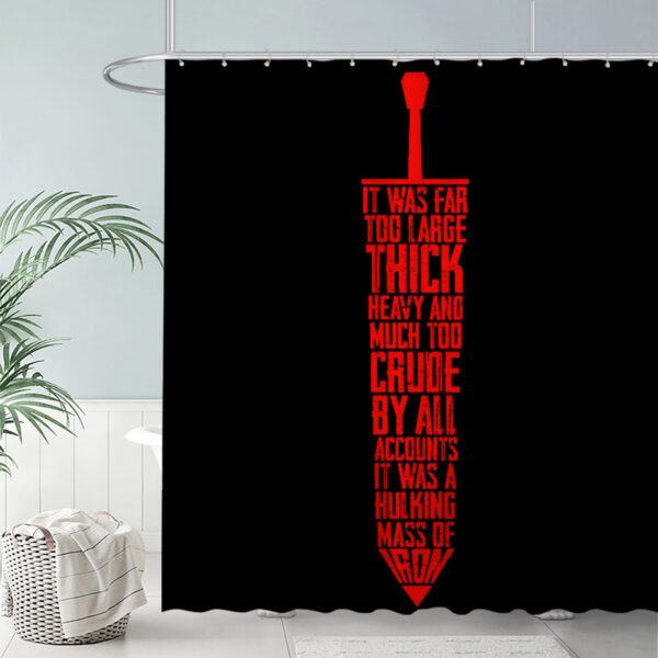 ZapMerch Red Sword Silhouette Shower Curtain Bold Vertical Text Bathroom Decor Waterproof Fabric Durable Easy Care Washable 72"X72"(Hooks Not Included)