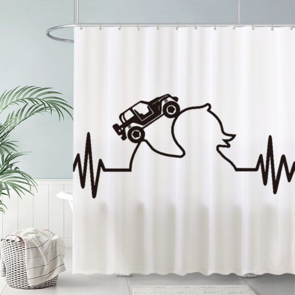 ZapMerch Heartbeat Line Graphic Shower Curtain Off-Road Vehicle Silhouette Bathroom Decor Waterproof Fabric Durable Easy Care Washable 72"X72"(Hooks Not Included)