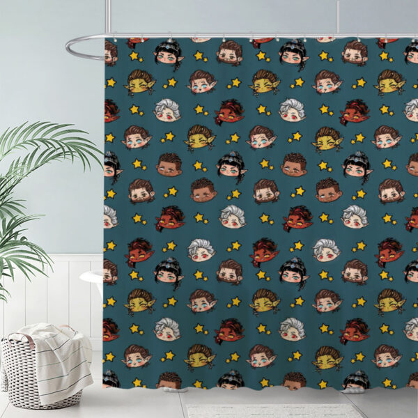 ZapMerch Cartoon Faces Pattern Shower Curtain Fantasy Characters Heads Bathroom Decor Waterproof Fabric Durable Easy Care Washable 72"X72"(Hooks Not Included)