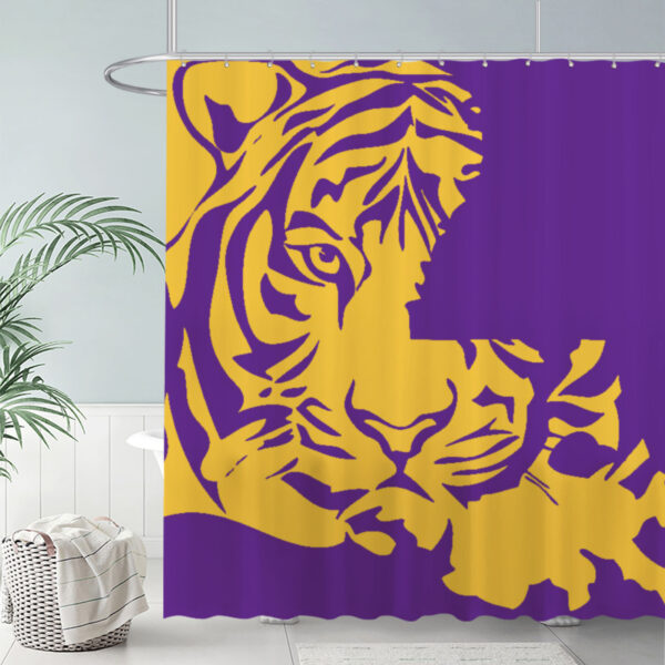 ZapMerch Tiger Face Silhouette Shower Curtain Purple And Gold Design Bathroom Decor Waterproof Fabric Durable Easy Care Washable 72"X72"(Hooks Not Included)