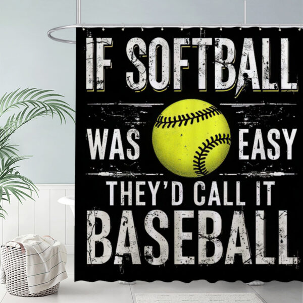 ZapMerch Yellow Softball Graphic Shower Curtain Bold Distressed Text Bathroom Decor Waterproof Fabric Durable Easy Care Washable 72"X72"(Hooks Not Included)