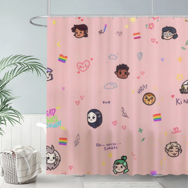 ZapMerch Cartoon Faces Pattern Shower Curtain Pink With Hearts Bathroom Decor Waterproof Fabric Durable Easy Care Washable 72"X72"(Hooks Not Included)