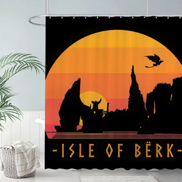 ZapMerch Sunset Island Silhouette Shower Curtain Flying Dragon Shadow Bathroom Decor Waterproof Fabric Durable Easy Care Washable 72"X72"(Hooks Not Included)