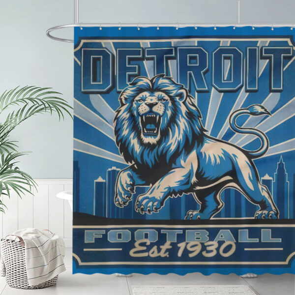 ZapMerch Roaring Blue Lion Shower Curtain City Skyline Bathroom Decor Waterproof Fabric Durable Easy Care Washable 72"X72"(Hooks Not Included)