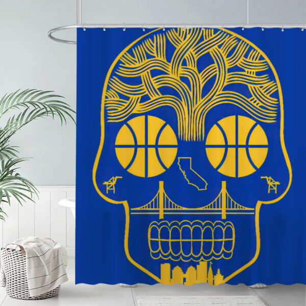 ZapMerch Skull With Basketball Eyes Shower Curtain Bridge And City Skyline Bathroom Decor Waterproof Fabric Durable Easy Care Washable 72"X72"(Hooks Not Included)