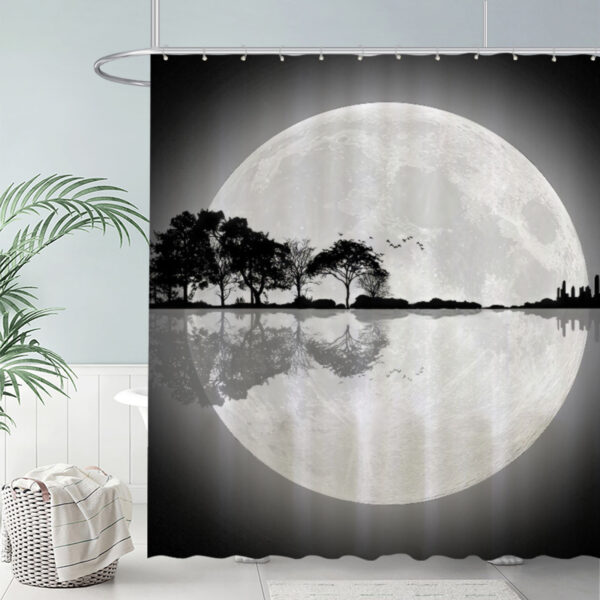 ZapMerch Full Moon Reflection Shower Curtain Silhouetted Trees And Skyline Bathroom Decor Waterproof Fabric Durable Easy Care Washable 72"X72"(Hooks Not Included)