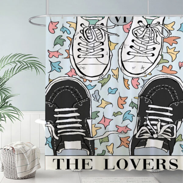 ZapMerch Couple Sneakers Illustration Shower Curtain Tarot Card Style Bathroom Decor Waterproof Fabric Durable Easy Care Washable 72"X72"(Hooks Not Included)