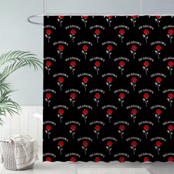 ZapMerch Red Roses Pattern Shower Curtain Black Design Bathroom Decor Waterproof Fabric Durable Easy Care Washable 72"X72"(Hooks Not Included)