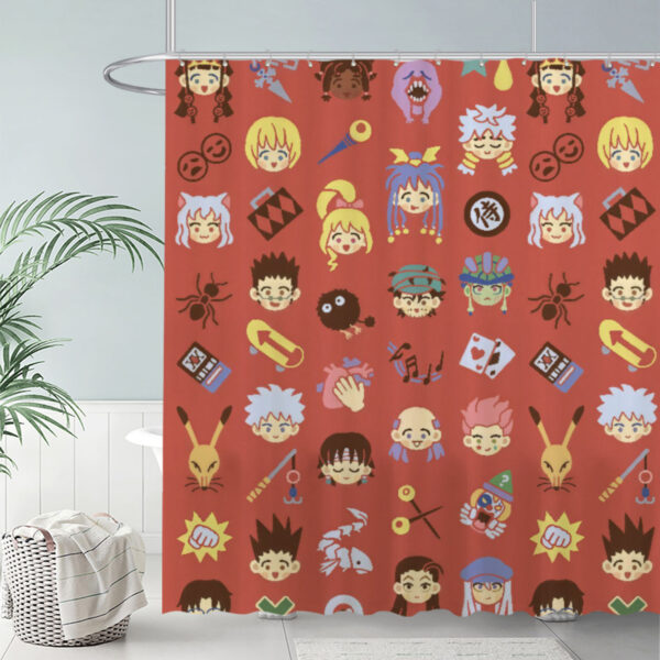 ZapMerch Cartoon Character Faces Shower Curtain Red Pattern Bathroom Decor Waterproof Fabric Durable Easy Care Washable 72"X72"(Hooks Not Included)
