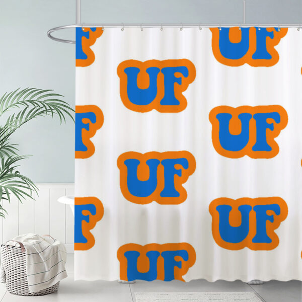 ZapMerch Blue Orange Letters Shower Curtain Repeating Pattern Bathroom Decor Waterproof Fabric Durable Easy Care Washable 72"X72"(Hooks Not Included)