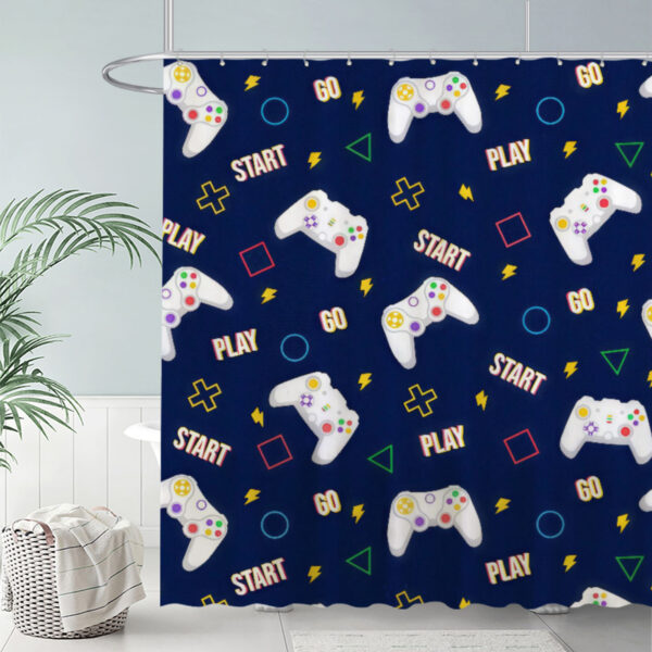 ZapMerch Video Game Controllers Shower Curtain Play And Start Text Bathroom Decor Waterproof Fabric Durable Easy Care Washable 72"X72"(Hooks Not Included)