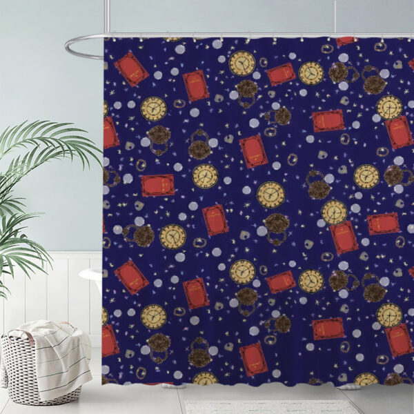 ZapMerch Vintage Clocks And Books Shower Curtain Starry Night Bathroom Decor Waterproof Fabric Durable Easy Care Washable 72"X72"(Hooks Not Included)