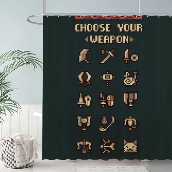ZapMerch Pixel Art Weapons Shower Curtain Retro Game Icons Bathroom Decor Waterproof Fabric Durable Easy Care Washable 72"X72"(Hooks Not Included)