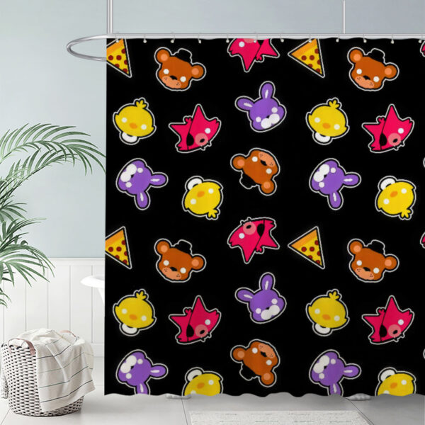 Colorful Cartoon Animals Shower Curtain Pizza Slice Icons Bathroom Decor 72"X72"(Hooks Not Included)