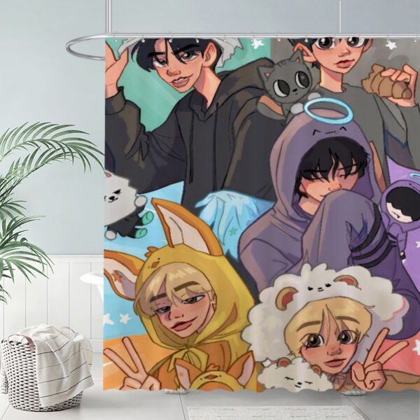 ZapMerch Cartoon Group Portrait Shower Curtain Colorful Streaks Bathroom Decor Waterproof Fabric Durable Easy Care Washable 72"X72"(Hooks Not Included)