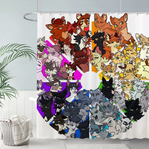ZapMerch Colorful Cat Characters Shower Curtain Circular Rainbow Layout Bathroom Decor Waterproof Fabric Durable Easy Care Washable 72"X72"(Hooks Not Included)