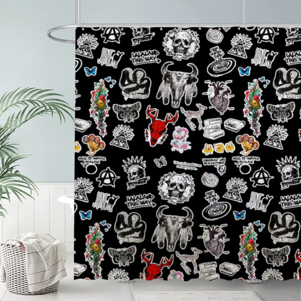 ZapMerch Grunge Collage Pattern Shower Curtain Black Stickers Bathroom Decor Waterproof Fabric Durable Easy Care Washable 72"X72"(Hooks Not Included)