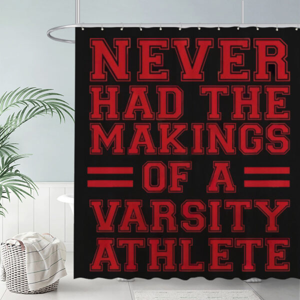 ZapMerch Bold Varsity Text Shower Curtain Red And Black Design Bathroom Decor Waterproof Fabric Durable Easy Care Washable 72"X72"(Hooks Not Included)