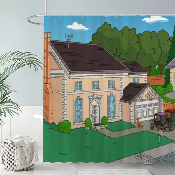 ZapMerch Cartoon Suburban House Shower Curtain Horse Carriage Driveway Bathroom Decor Waterproof Fabric Durable Easy Care Washable 72"X72"(Hooks Not Included)