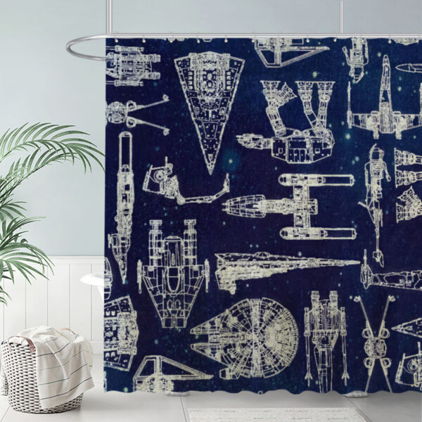 ZapMerch White Space Ships Shower Curtain Dark Star Bathroom Decor Waterproof Fabric Durable Easy Care Washable 72"X72"(Hooks Not Included)