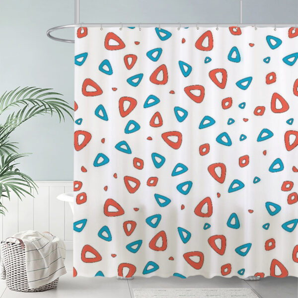 ZapMerch Red And Blue Shapes Shower Curtain White Pattern Bathroom Decor Waterproof Fabric Durable Easy Care Washable 72"X72"(Hooks Not Included)