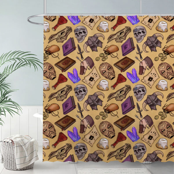 ZapMerch Medieval Fantasy Items Shower Curtain Pattern With Skulls And Masks Bathroom Decor Waterproof Fabric Durable Easy Care Washable 72"X72"(Hooks Not Included)
