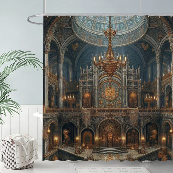 ZapMerch Ornate Palace Interior Shower Curtain Golden Gothic Architecture Bathroom Decor Waterproof Fabric Durable Easy Care Washable 72"X72"(Hooks Not Included)