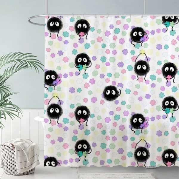 Fuzzy Black Creatures Shower Curtain Colorful Star Candies Bathroom Decor 72"X72"(Hooks Not Included)