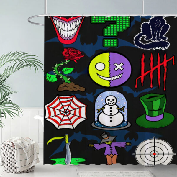 ZapMerch Dark Cartoon Icons Shower Curtain Colorful Symbols Grid Bathroom Decor Waterproof Fabric Durable Easy Care Washable 72"X72"(Hooks Not Included)