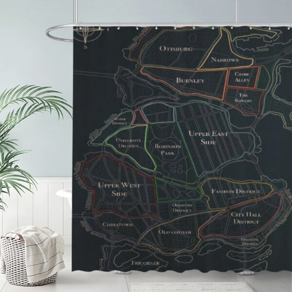 Fictional City Map Shower Curtain Dark Urban Layout Bathroom Decor 72"X72"(Hooks Not Included)