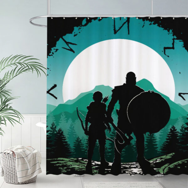 ZapMerch Warrior And Child Silhouette Shower Curtain Forest Moonlight Scene Bathroom Decor Waterproof Fabric Durable Easy Care Washable 72"X72"(Hooks Not Included)