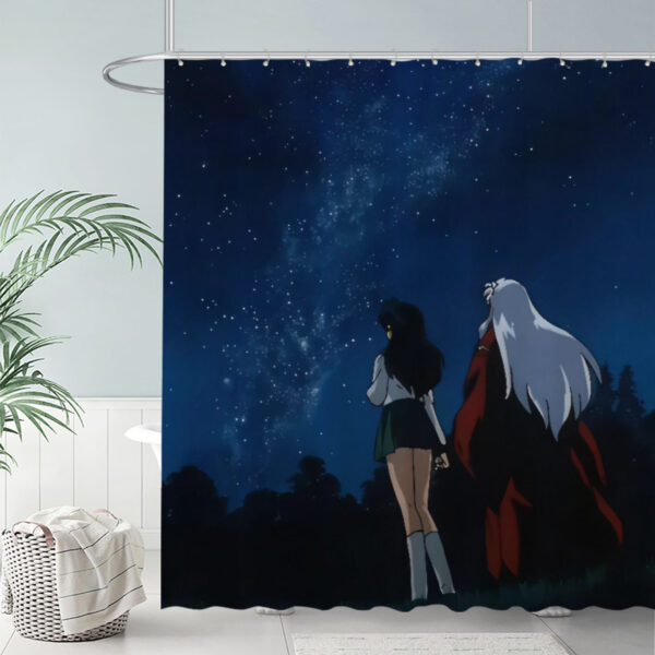 ZapMerch Starry Night Sky Shower Curtain Anime Couple Stargazing Bathroom Decor Waterproof Fabric Durable Easy Care Washable 72"X72"(Hooks Not Included)