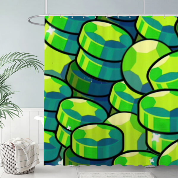 ZapMerch Green Shiny Tokens Shower Curtain Stacked Cartoon Gems Bathroom Decor Waterproof Fabric Durable Easy Care Washable 72"X72"(Hooks Not Included)