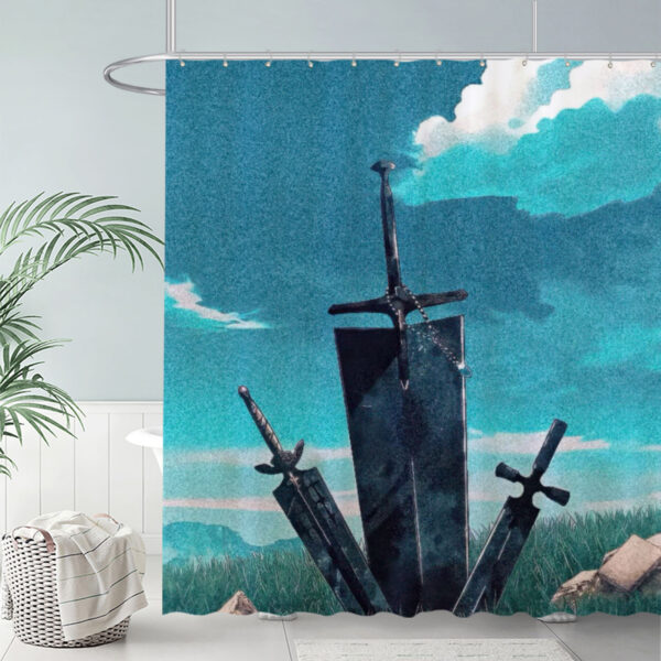 ZapMerch Giant Swords In Grass Shower Curtain Blue Sky Bathroom Decor Waterproof Fabric Durable Easy Care Washable 72"X72"(Hooks Not Included)