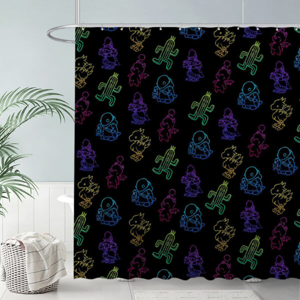 ZapMerch Neon Creature Outlines Shower Curtain Black Pattern Bathroom Decor Waterproof Fabric Durable Easy Care Washable 72"X72"(Hooks Not Included)