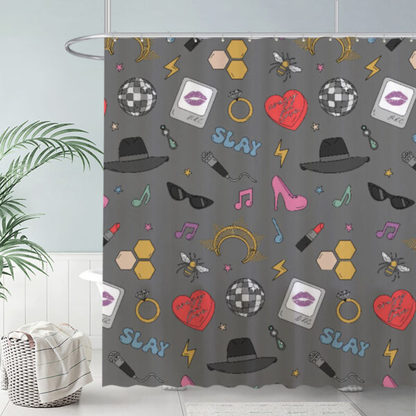 ZapMerch Fashion Icons Pattern Shower Curtain Makeup And Music Bathroom Decor Waterproof Fabric Durable Easy Care Washable 72"X72"(Hooks Not Included)