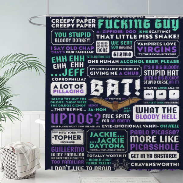 ZapMerch Bold Colorful Quotes Shower Curtain Humorous Vampire Phrases Bathroom Decor Waterproof Fabric Durable Easy Care Washable 72"X72"(Hooks Not Included)