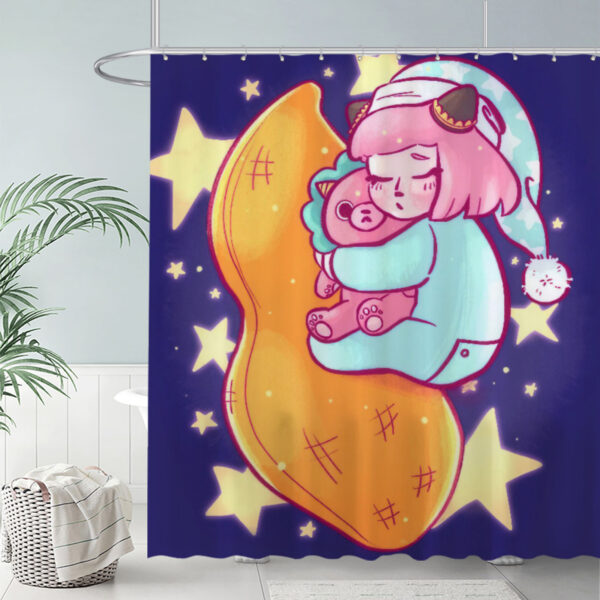 Sleeping Child Illustration Shower Curtain Glowing Stars Bathroom Decor 72"X72"(Hooks Not Included)